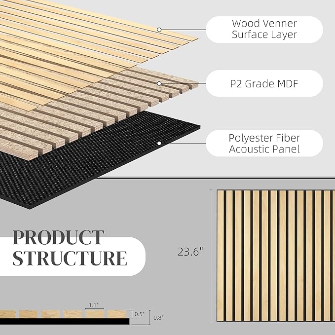 HOMCOM 4 Pack 3D Acoustic Panels, Wood Slat Wall Paneling - Image 4