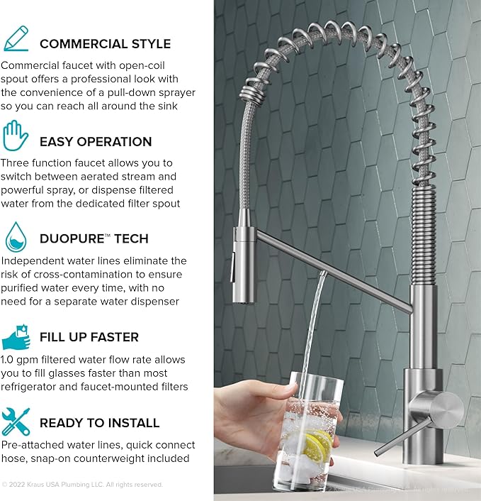 KRAUS Oletto 2-in-1 Commercial Style Pull-Down Single Handle Water Filter - Image 3