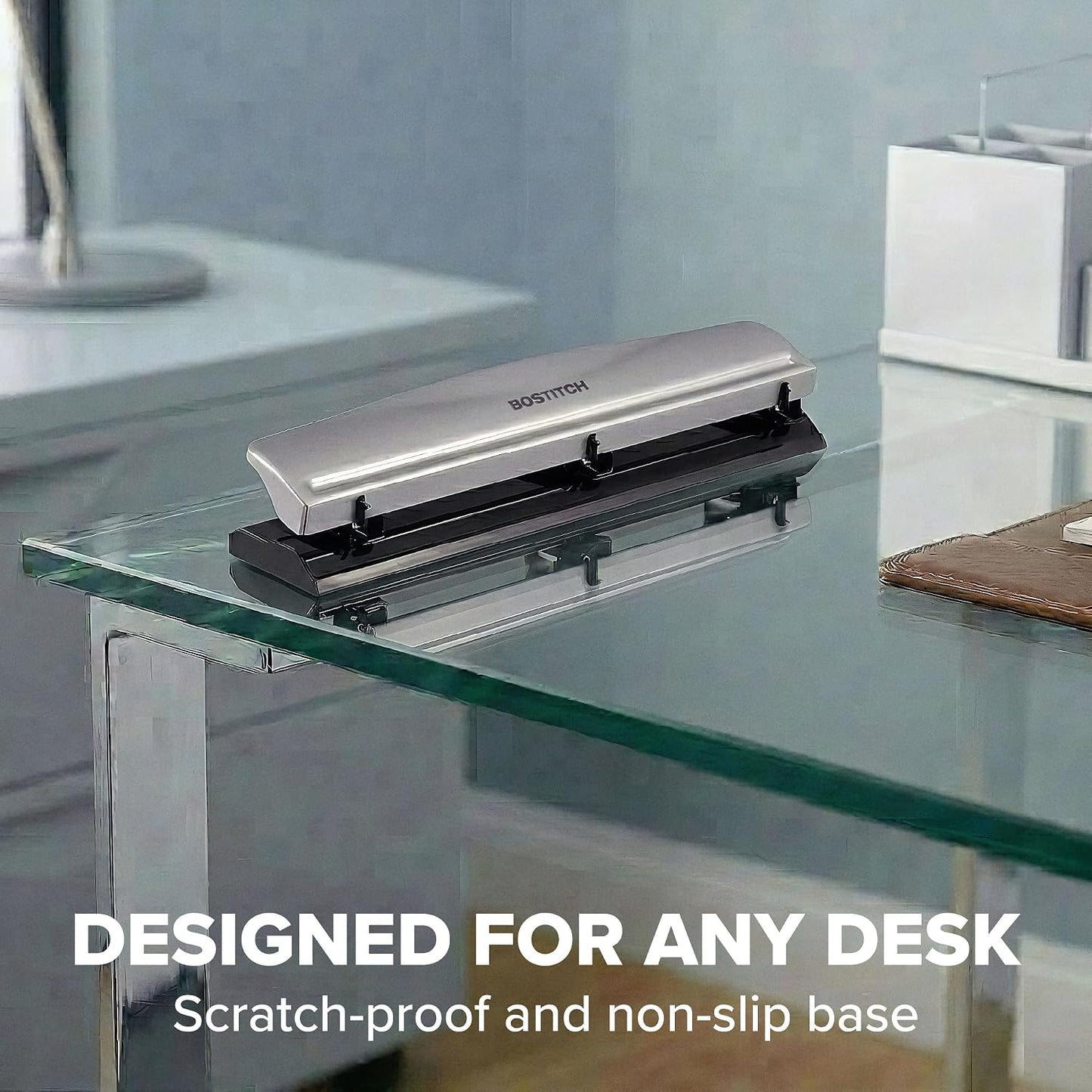 Bostitch Office Premium 3 Hole Punch, 15 Sheet Capacity, Metal, Rubber Base, Easy-Clean Tray, Silver, 2-Pack