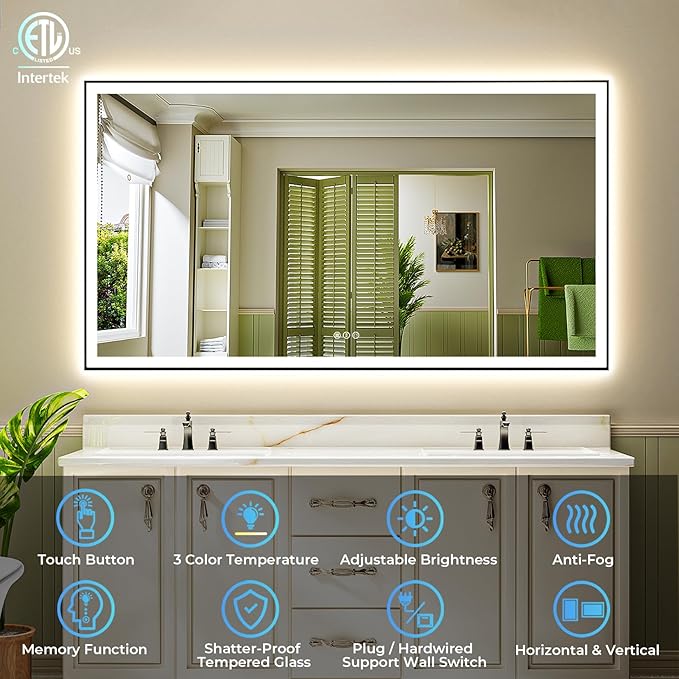 YEELAIT 72x40 Inch LED Bathroom Mirror - Image 2