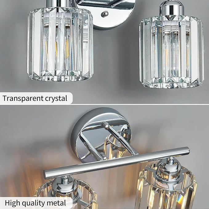 FDPBY Modern 2 Light Crystal Vanity Light, Chrome Vertical Bathroom Light - Image 5