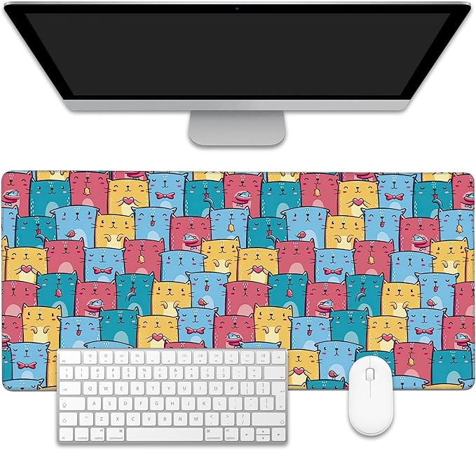 EOBKLAX Kawaii Colorful Cats Desk Mat, Large Gaming Mouse Pad, Non-Slip Rubber by EOBKLAX