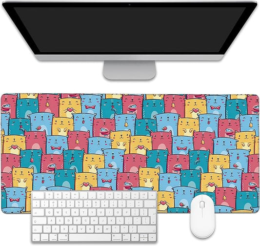 EOBKLAX Kawaii Colorful Cats Desk Mat, Large Gaming Mouse Pad, Non-Slip Rubber by EOBKLAX