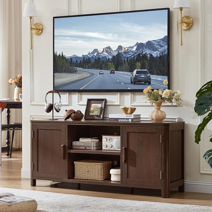 Joaxswe Farmhouse 55" Entertainment Center, Dark Walnut Tv Stand - Image 4