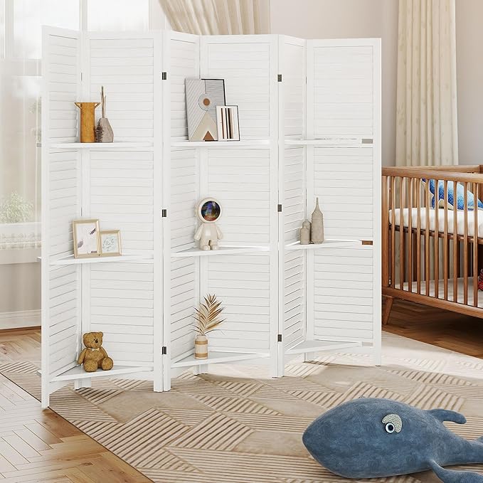 HOMCOM Room Divider, 6 Panel 67" Tall Wood Privacy Screen - Image 9