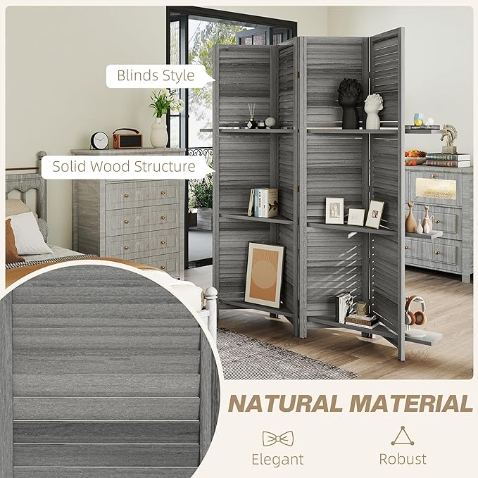 HOMCOM Room Divider, 4 Panel 67" Tall Wood Privacy Screen - Image 5
