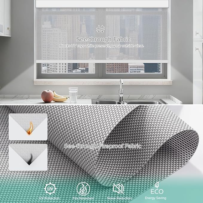 Kilonity Motorized Roller Shades, Light Filtering Remote Control Custom Window - Image 4