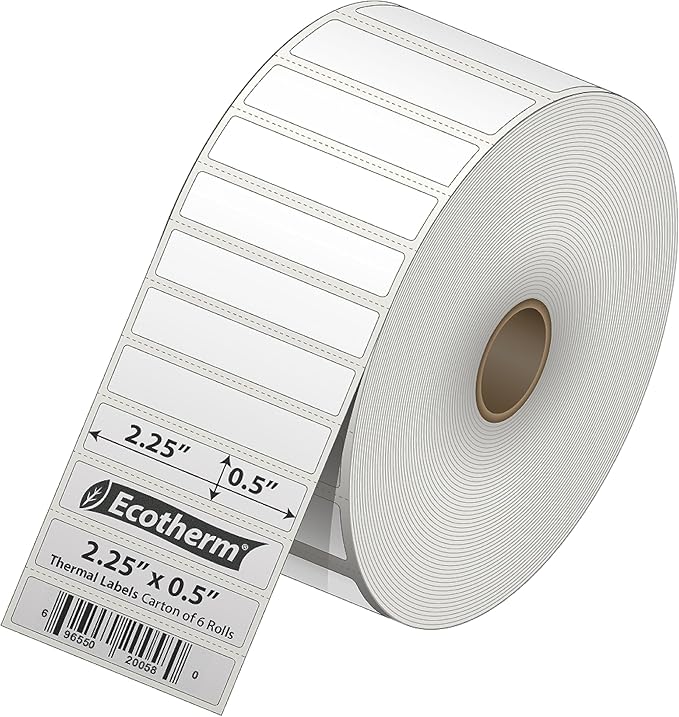 2.25" x .5" Thermal Labels | 6 Rolls | 25200 Labels | fits Zebra, Offnova - Image 2