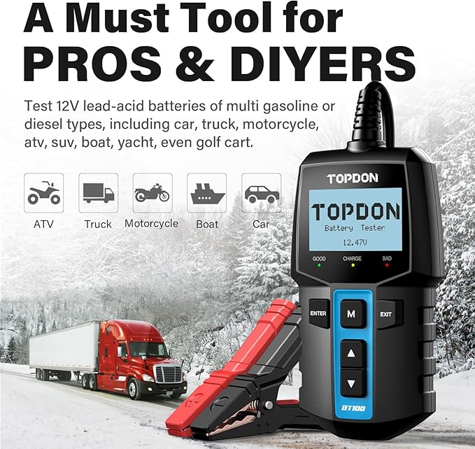 TOPDON BT100 Car Battery Tester 12V Load Tester, 100-2000 CCA Automotive - Image 7
