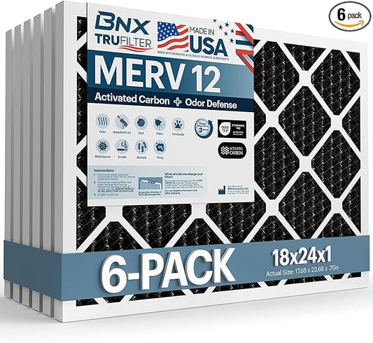 BNX TruFilter 18x24x1 MERV 12 Odor Defense AC Furnace Air Filter by BNX