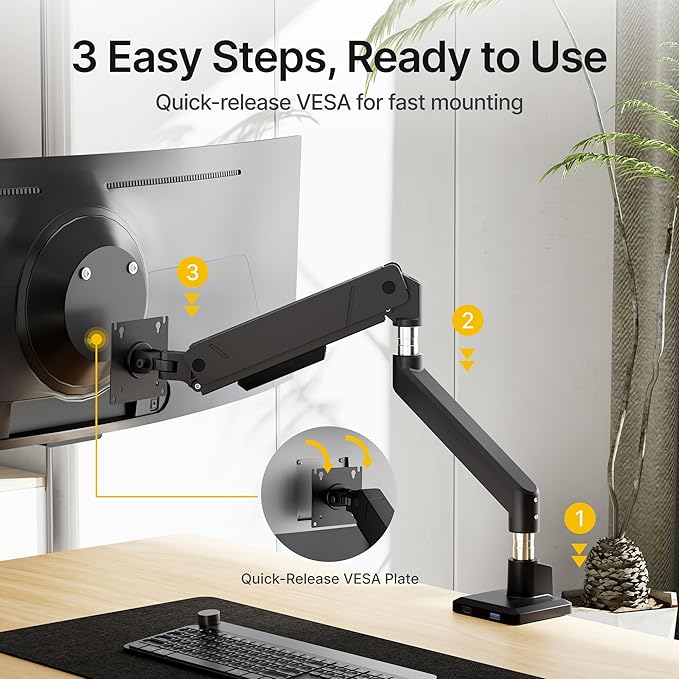 monTEK Single Monitor Arm with USB - Image 3
