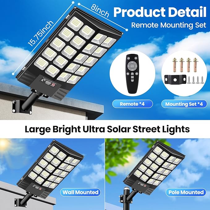 4 Pack 16" Large Solar Street Lights Outdoor Waterproof - Image 5