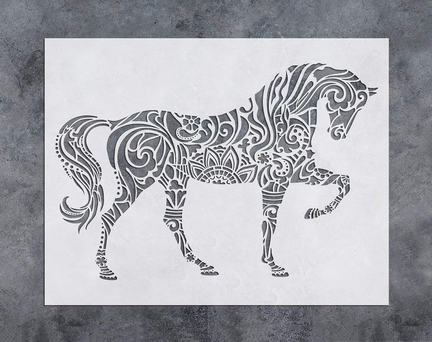 GSS Designs Horse Wall Decor Stencil - Mandala Horse Stencil (12x16 Inch) Laser Cut Painting Stencil - Floor Wall Tile Fabric Wood Stencils -Reusable Template for Wall Decals Transfer(SL-022)