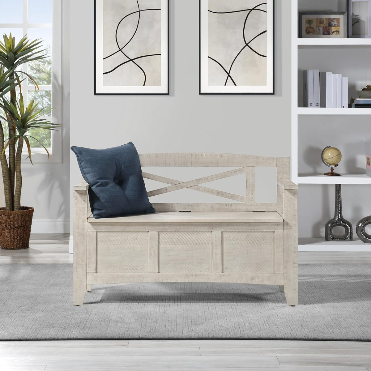 osp home furnishings metro entry way storage bench, front angle view