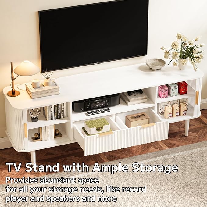 DAMCROP TV Stand 62.4 Inch Mid Century Modern Media Console Table - Image 4