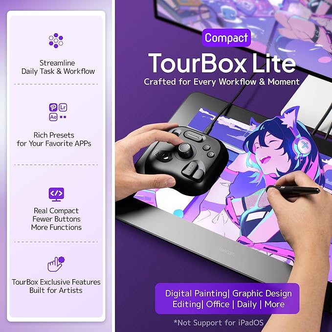 TourBox Lite - Editing Keyboard Compact, Artists Go-to Drawing Macro Keypad - Image 2
