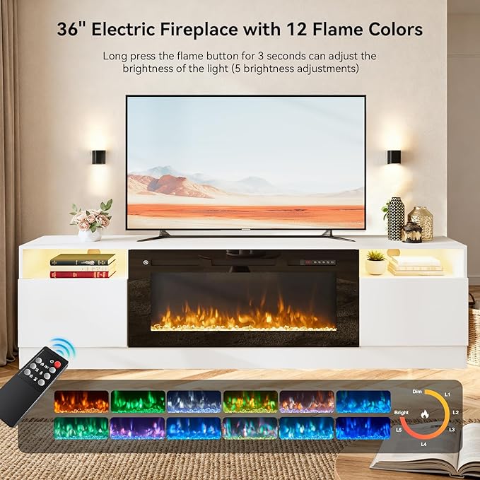 YISUFO 80” TV Stand with 36” Electric Fireplace, Large Modern Media - Image 2