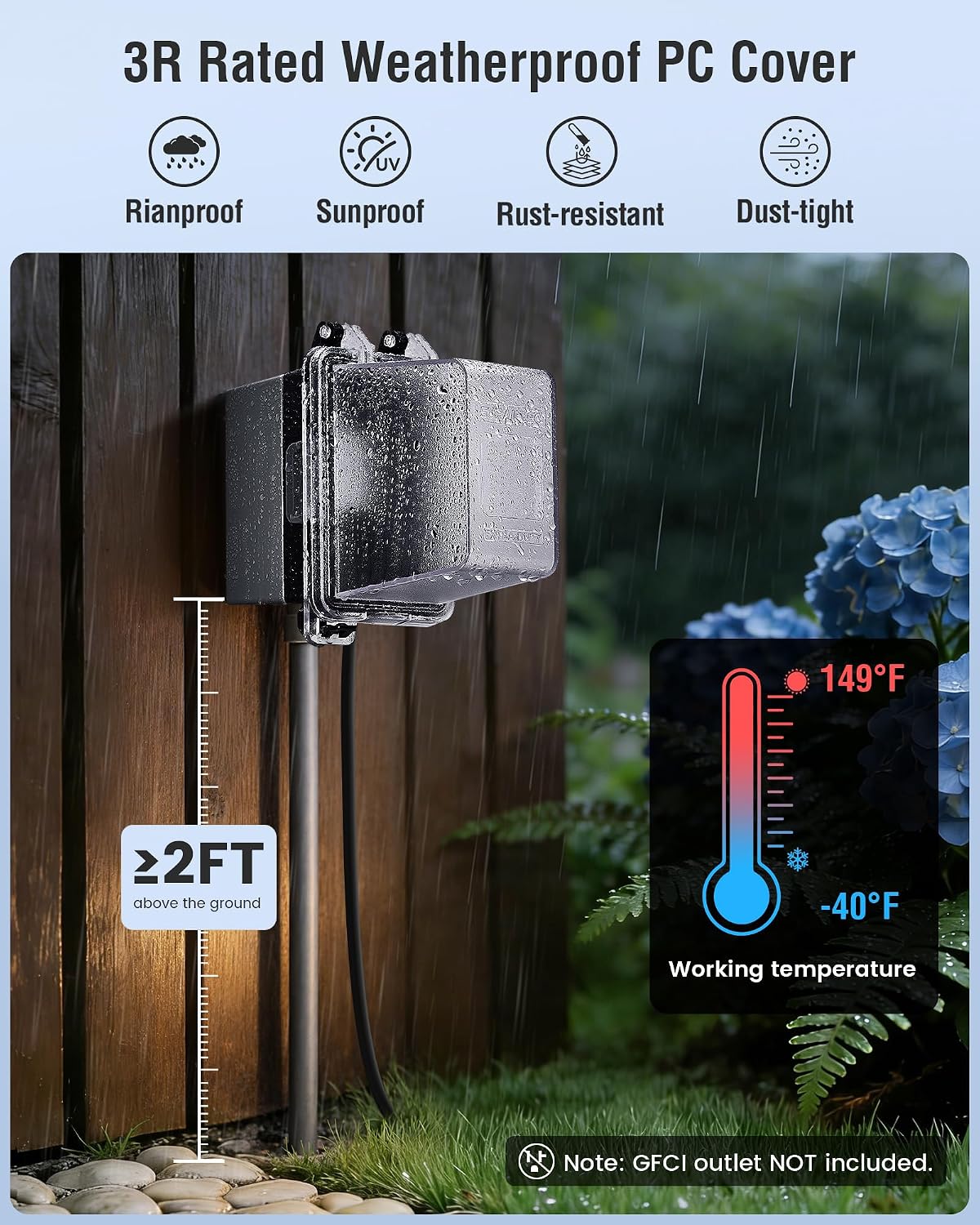 4" Extra-Deep Outdoor Outlet Cover, 1-Gang, Black, 1-Pack | Weatherproof Receptacle Cover, Horizontal/Vertical Mount, Compatible with GFCI, Duplex Outlets & Switches, Black