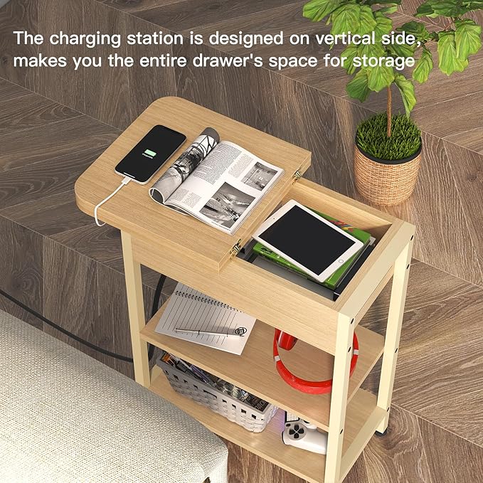 LIDYUK End Table with Charging Station, Flip Top Side Table with USB Ports and - Image 4