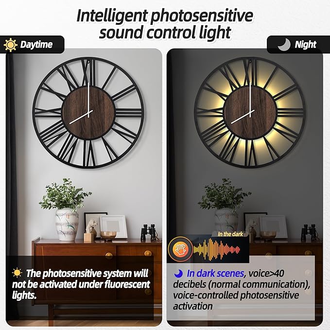 LEIKE Large Wall Clocks with Night Light Battery Operated, Silent Non Ticking - Image 2