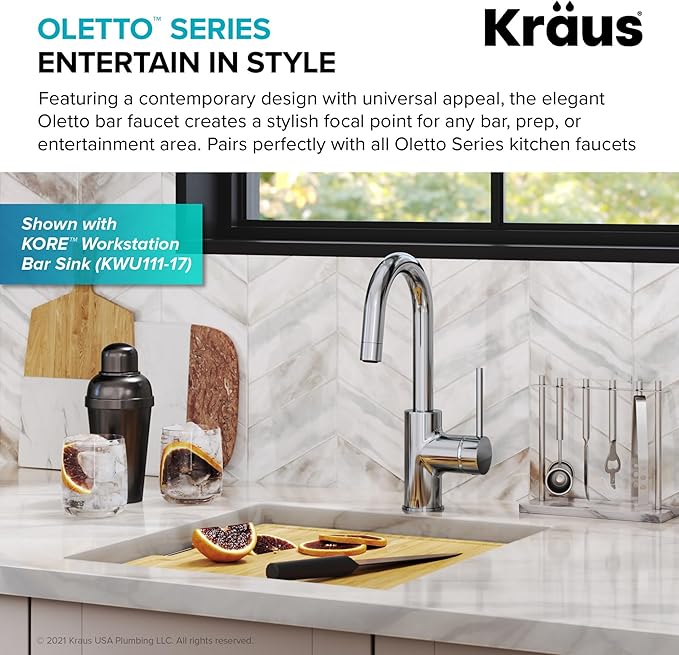 KRAUS Oletto Single Handle Kitchen Bar Faucet in Chrome Finish, KPF-2600CH - Image 4