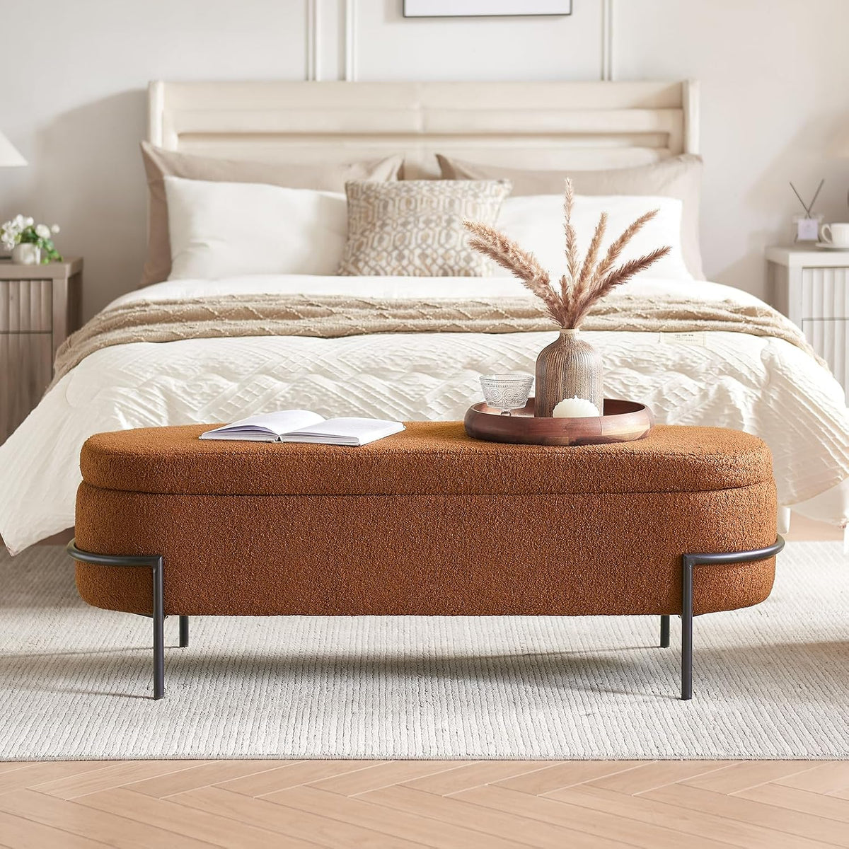 fivewillowise 52 inch sherpa storage ottoman bench,end of, main product view