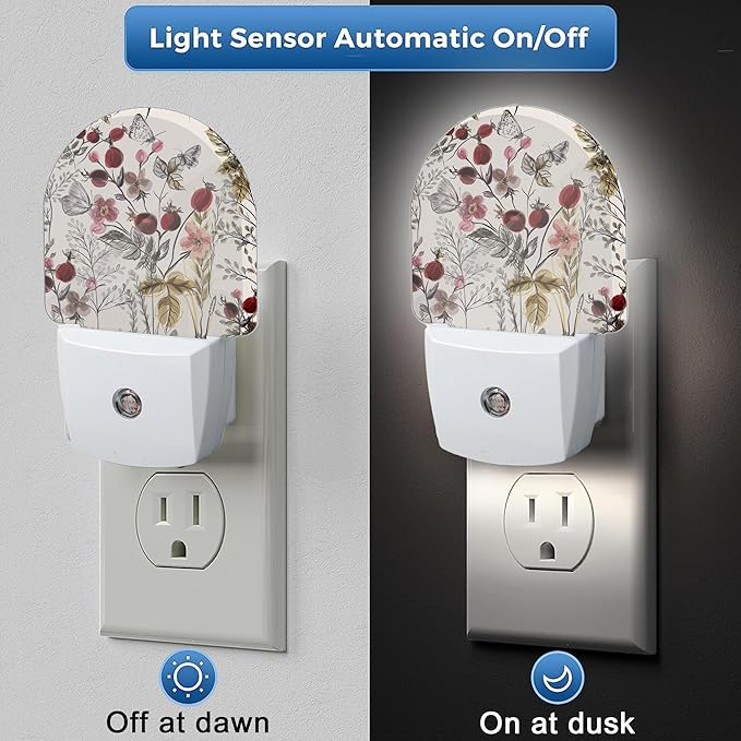 YESPOAK Night Light, Vintage Flower Butterfly Night Lights Plug Into Wall - Image 3