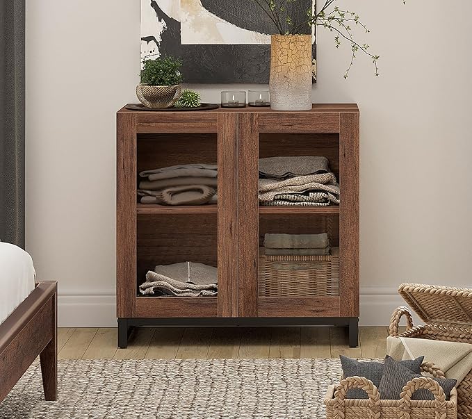 WAMPAT Modern TV Stand with Glass Doors - Image 4