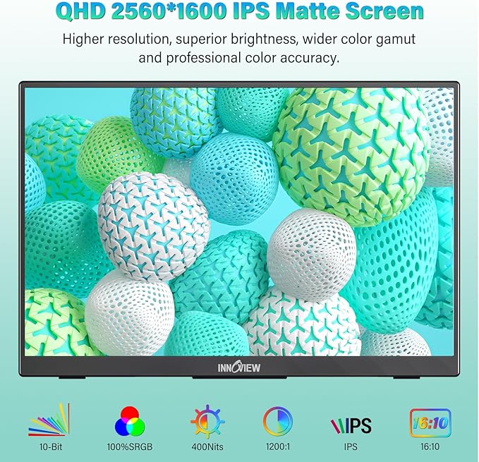 InnoView 16" 2.5K 120Hz Portable Monitor Built-in Speakers and Kickstand & VESA - Image 3