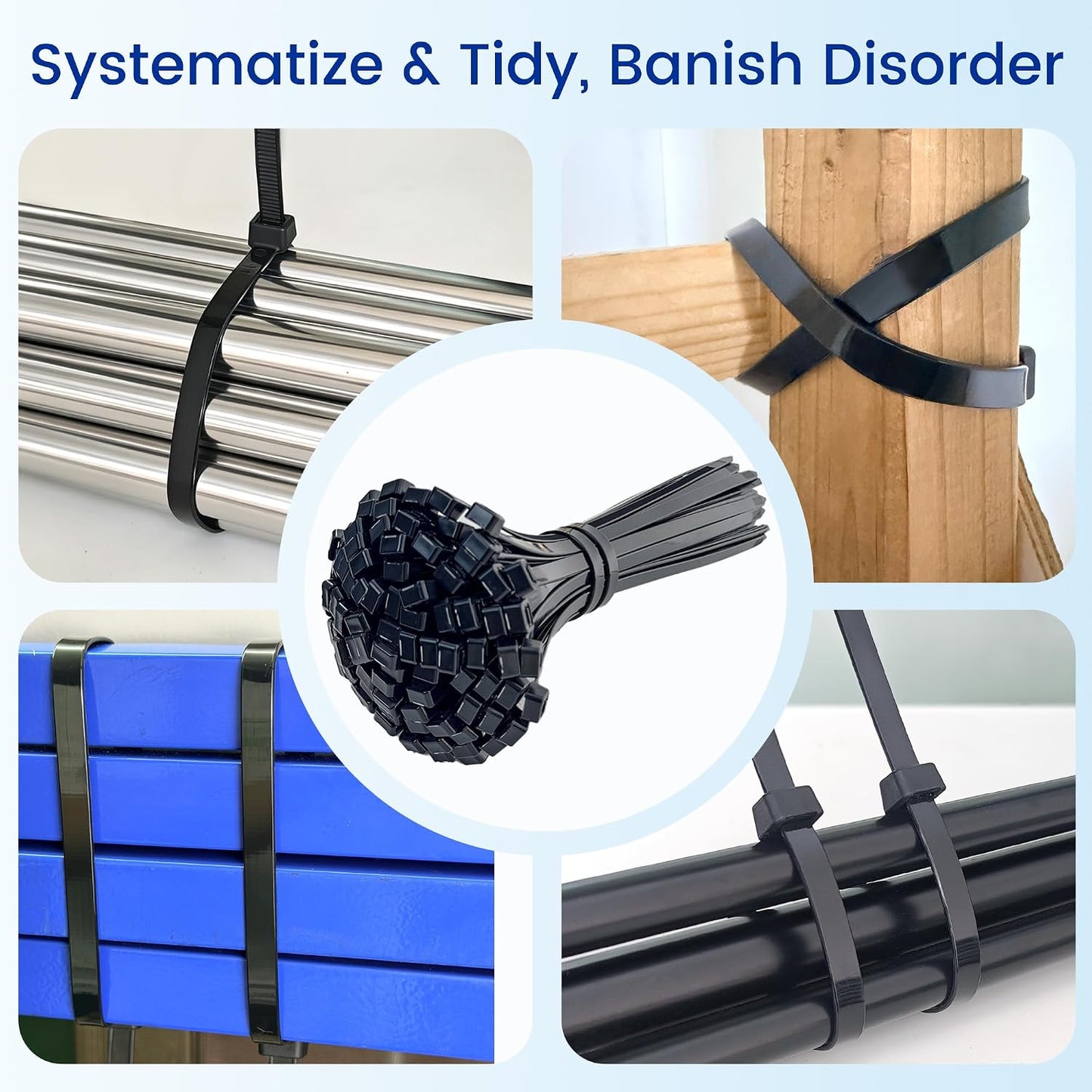 Zip Ties Heavy Duty 12 Inch 200 Lbs, 200 Pack Black Cable Ties, Large Zipties Nylon Plastic Wire Ties for Cable Management, Outdoor Use