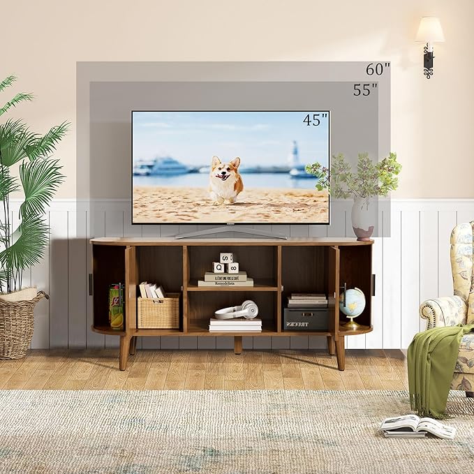 Mxtxmy 51" Fluted TV Stand, Mid-Century Modern Entertainment Center - Image 4
