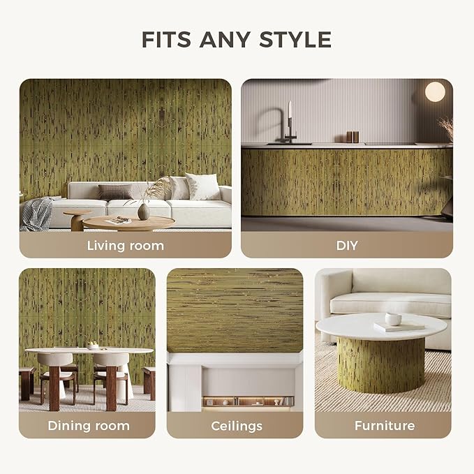 OUZUGIE 1 Pack 96x48 Inch Natural Bamboo Wall Panel – Green Burned Pole Wrap - Image 4