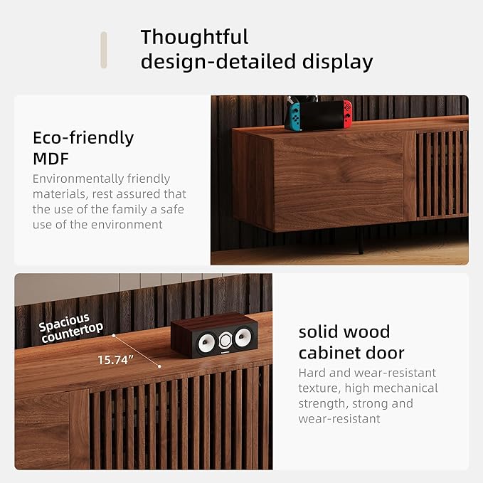 gaoyangjiaju 94.48" Mid-Century Modern TV Stand, Walnut Media Console - Image 6