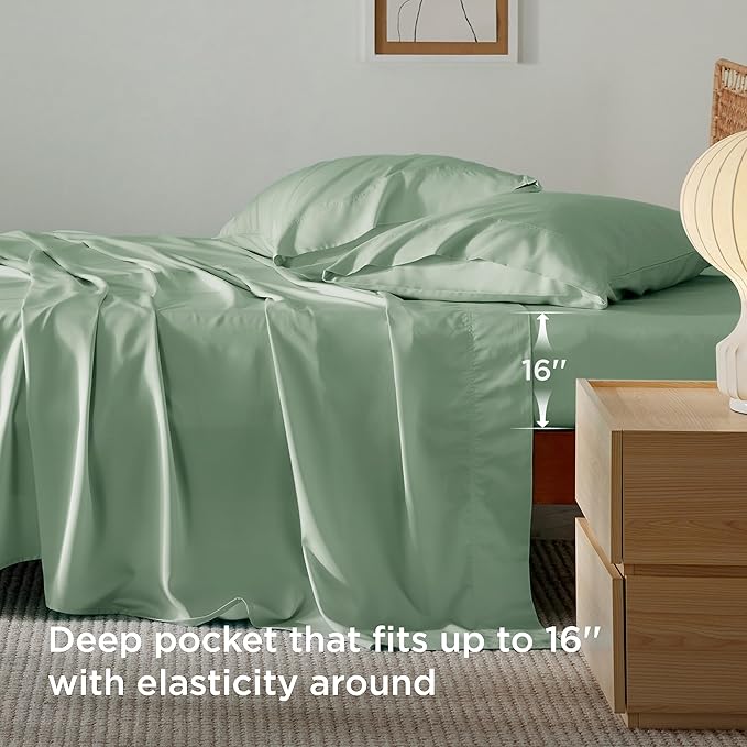 Bedsure Queen Sheet Set, Rayon Derived from Bamboo, Cooling Sheets, Breathable - Image 4
