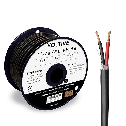 Voltive 12/2 Speaker Wire, in-Wall CL3 & Direct Burial, 100ft by Voltive
