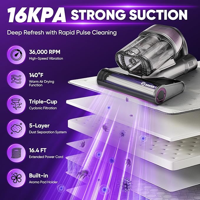 Saker Mattress Vacuum Cleaner, Handheld Bed Vacuum - Image 2
