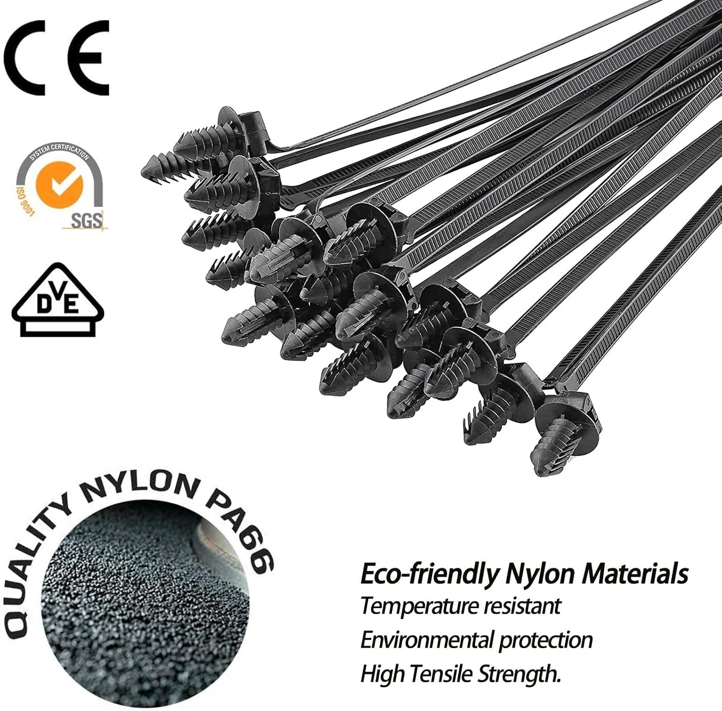 300 Pcs Nylon Universal Cable Tie Buckle, Car Strap Style Zip Ties, Push Mount Cable Zip Tie, Multifunctional Snap Fit Nylon Clips for Car Fender Bumper Trunk Home Use