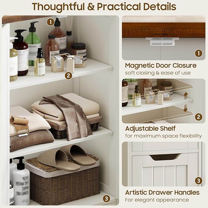 Vabches Farmhouse Bathroom Cabinet, Freestanding Storage Cabinet - Image 7