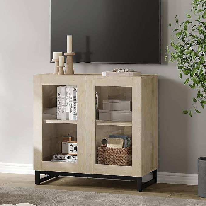 WAMPAT Modern TV Stand with Glass Doors - Image 3