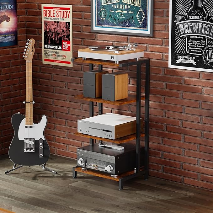 X-cosrack 16.5" Small 4-Tier AV Media Stand, Narrow Version Wooden Corner - Image 2