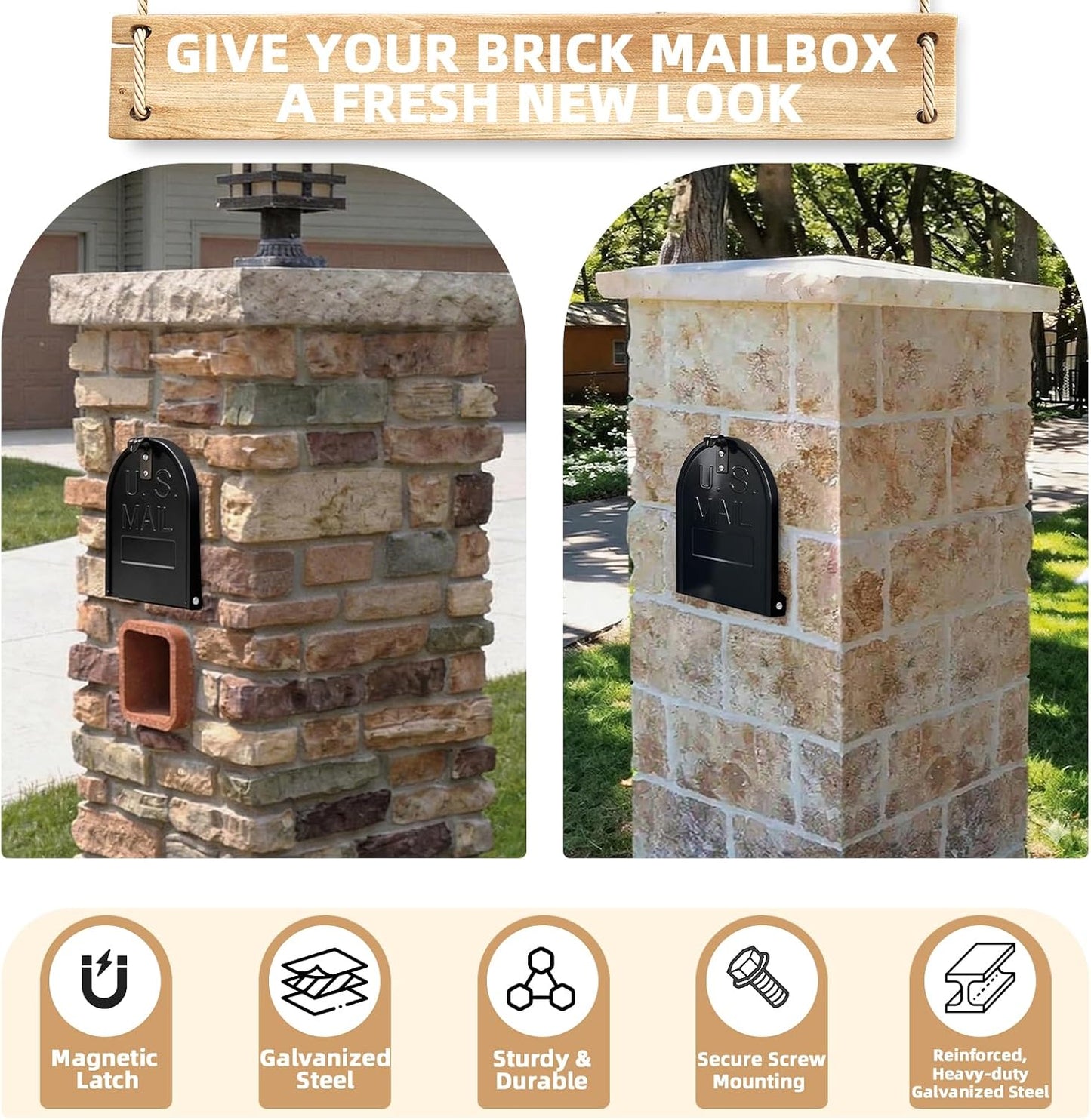 Mailbox Door Replacement 6 1/4 Inch(W) by 8 Inch(H) for Brick Mailbox Door | Fits Standard Mail Box with 6.25"W x 8"H Canister Opening,RetroFit Snap-in Replacement MailBox Door,Repair Rusted Metal Door