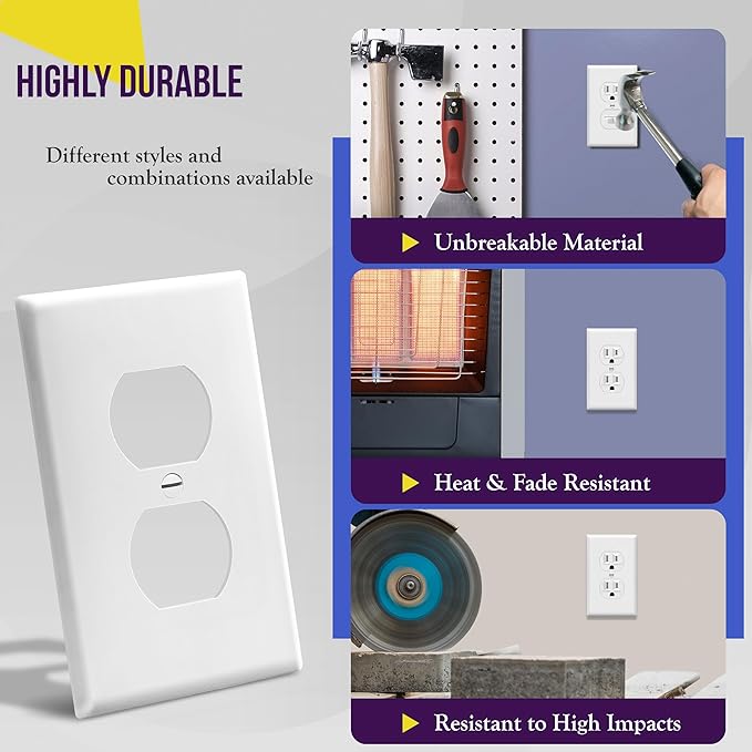 ENERLITES Duplex Receptacle Outlet Wall Plate, Gloss Finish, Size 1-Gang 4.50" - Image 4