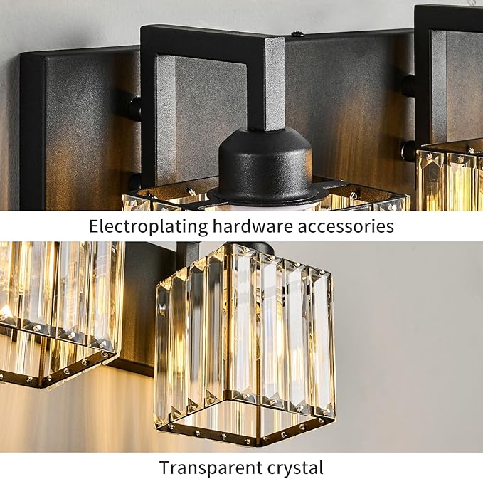 FDPBY Modern Bathroom Vanity Light 3-Lights Black Crystal Wall Lamp Bathroom - Image 6