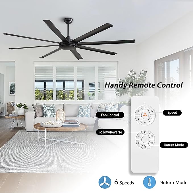 WINGBO 80 Inch Industrial Ceiling Fan without Light, 8 Aluminum Blades Ceiling - Image 2