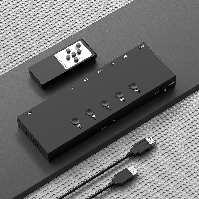 5 Way HDMI Switch 4k@60Hz HDMI Switcher 5 in 1 Out HDCP 2.0 Manual HDMI 2.0 Hub - Image 8