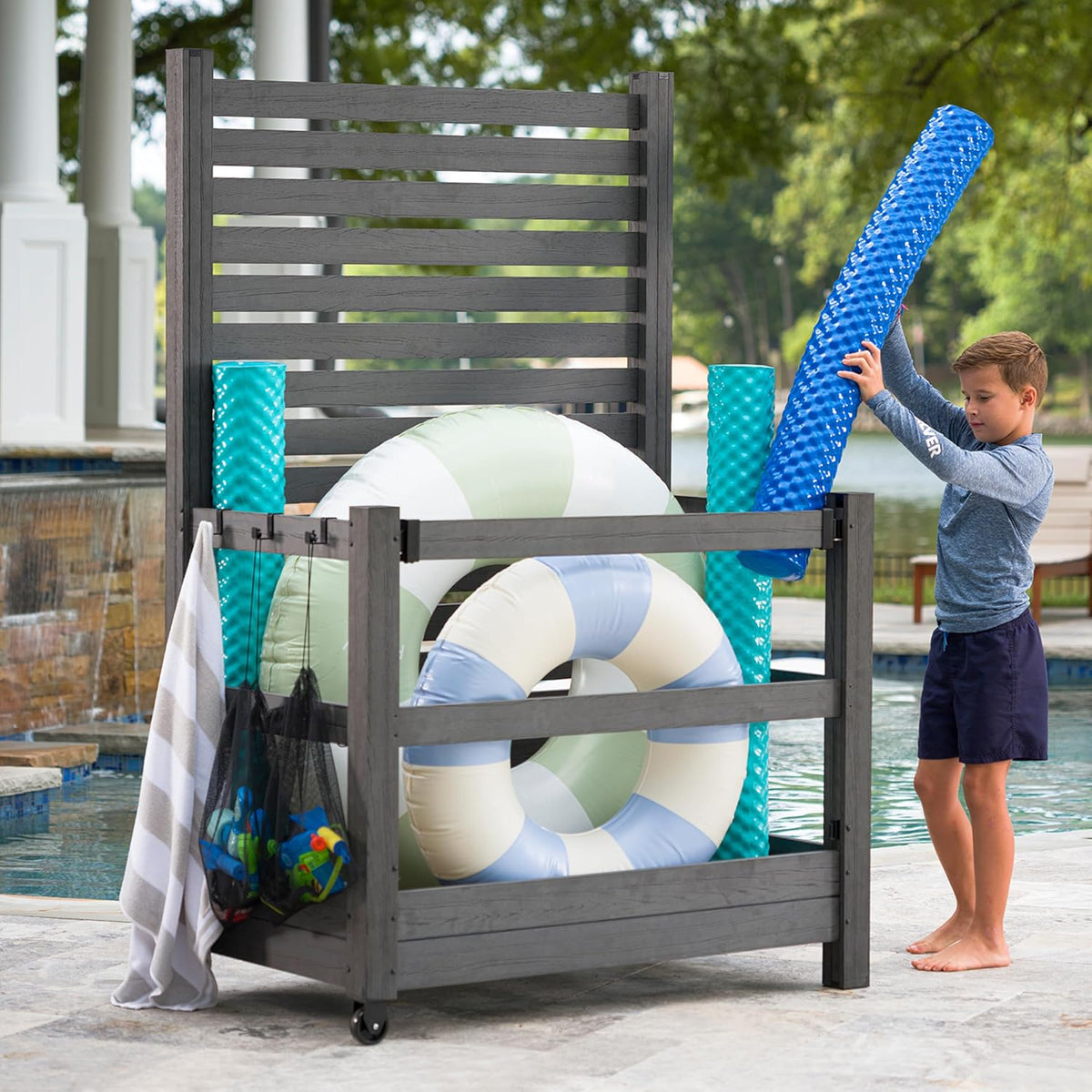 zippity oasis privacy poolside organizer, charcoal vinyl, main product view