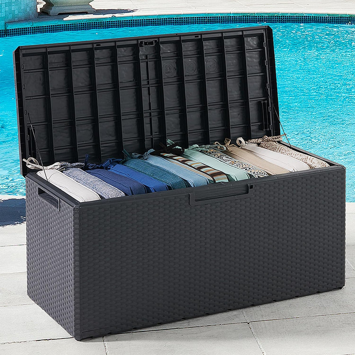 toomax deck box - lockable lid, gray, side view