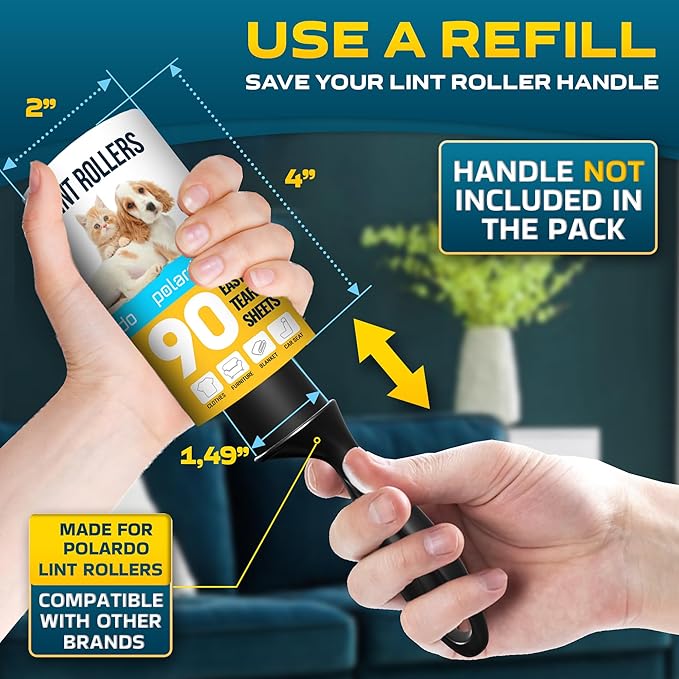 Lint Rollers 900 Sticky Sheets, 10 Spare Rollers, 10 Pack of Refills Only. Pet - Image 2