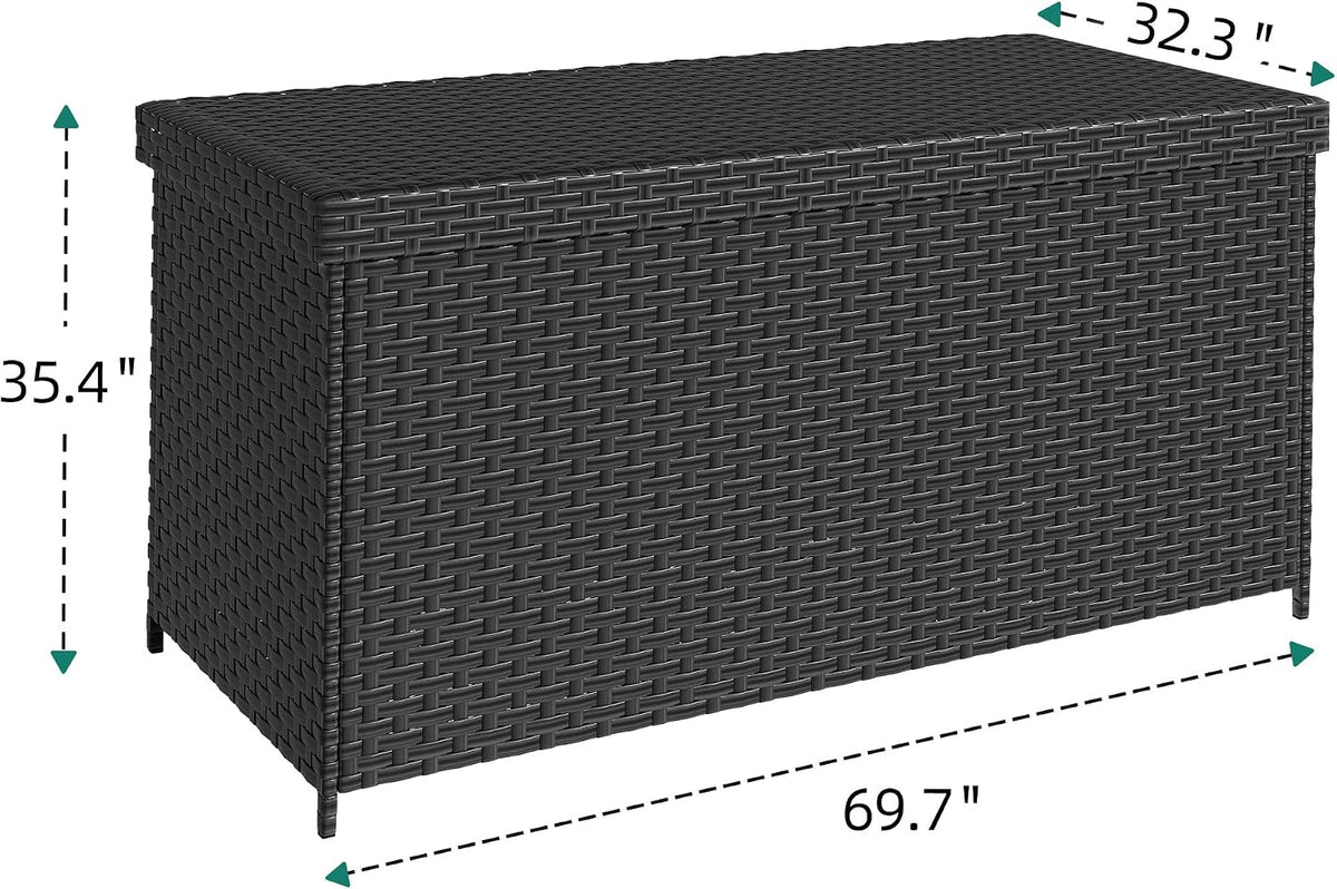 dwvo 260 gallon deck box, xxl all-weather wicker shown in use