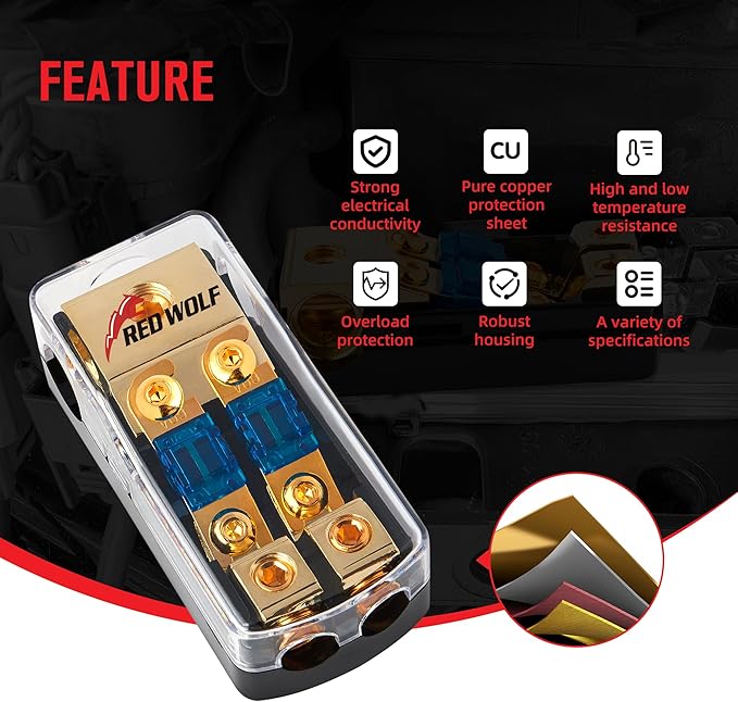 RED WOLF 2 Way Mini ANL Fuse Holder 60A 0/2/4 Gauge Input 4/8 Gauge Output Fuse - Image 6
